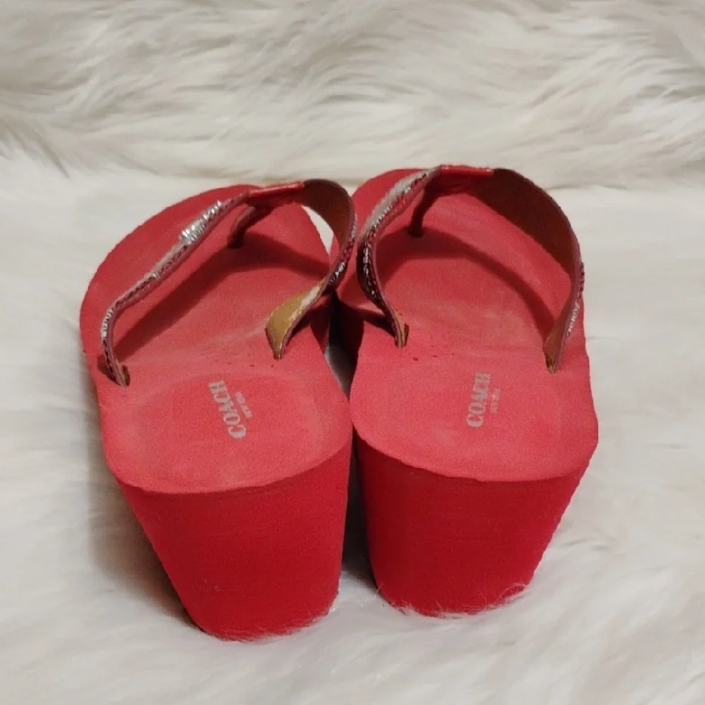 (C-20) Coach Jolene Red and Silver Wedge Sandals Sz.9.5
